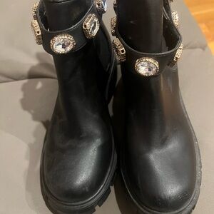 Madden Girl Black Ankle Boots with Gem Details